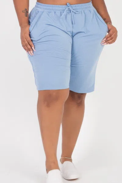 Fashnzfab Plus Size French Terry Bermuda Shorts In Blue