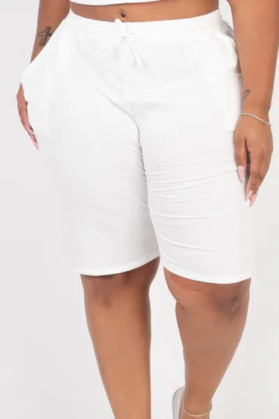 Fashnzfab Plus Size French Terry Bermuda Shorts In White