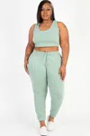 Fashnzfab Plus Size French Terry Cropped Tank Top & Joggers Set In Multi