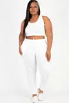 Fashnzfab Plus Size French Terry Cropped Tank Top & Joggers Set In White