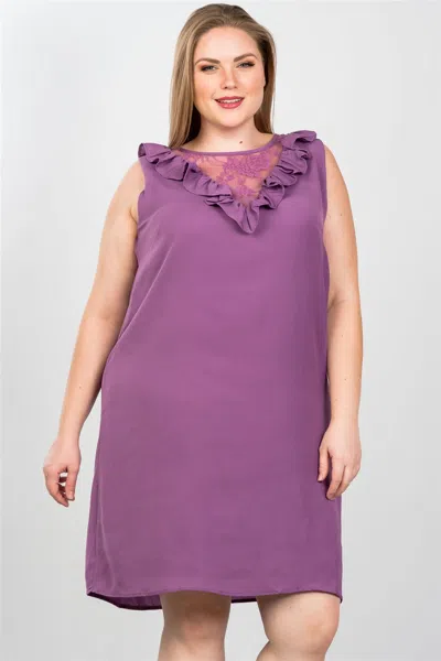 Fashnzfab Plus Size Lace Insert Shift Midi Dress In Purple
