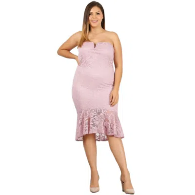 Fashnzfab Plus Size Lace, Strapless Bodycon Midi Dress In Multi