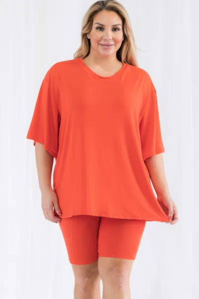 Fashnzfab Plus Size Loose Fit Top & Biker Shorts Set In Multi