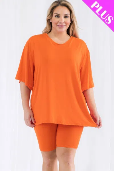 Fashnzfab Plus Size Loose Fit Top & Biker Shorts Set In Yellow