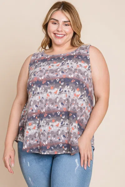 Fashnzfab Plus Size Multi Tie Dye Animal Printed Tunic Tank