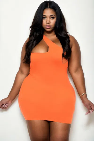 Fashnzfab Plus Size One Shoulder Bodycon Mini Dress In Orange