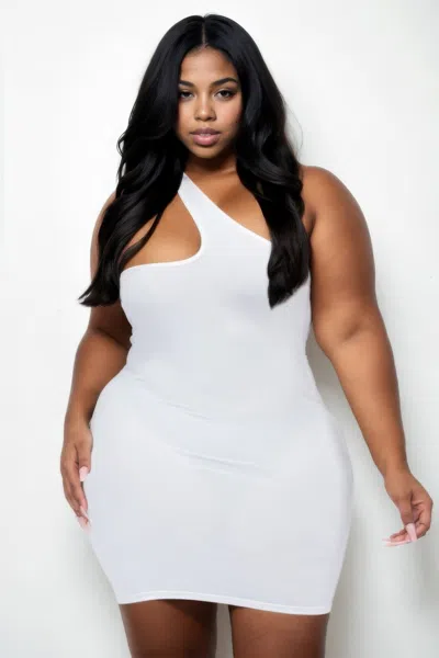 Fashnzfab Plus Size One Shoulder Bodycon Mini Dress In White
