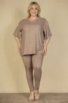 Fashnzfab Plus Size Oversized T-shirt & Leggings Set In Brown