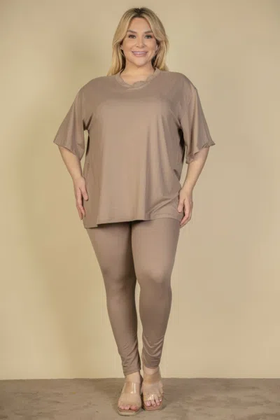 Fashnzfab Plus Size Oversized T-shirt & Leggings Set In Brown