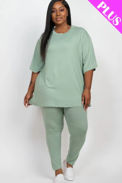 Fashnzfab Plus Size Oversized T-shirt & Leggings Set In Green