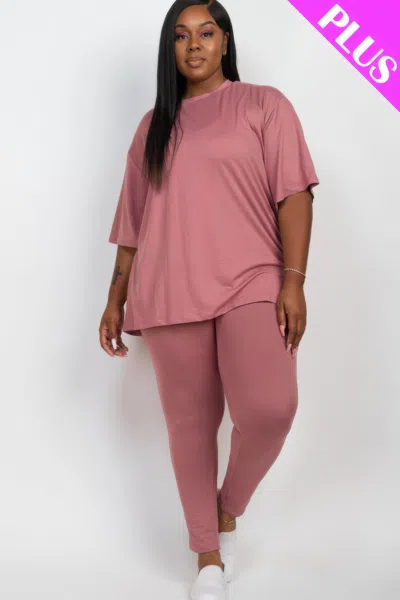 Fashnzfab Plus Size Oversized T-shirt & Leggings Set In Pink