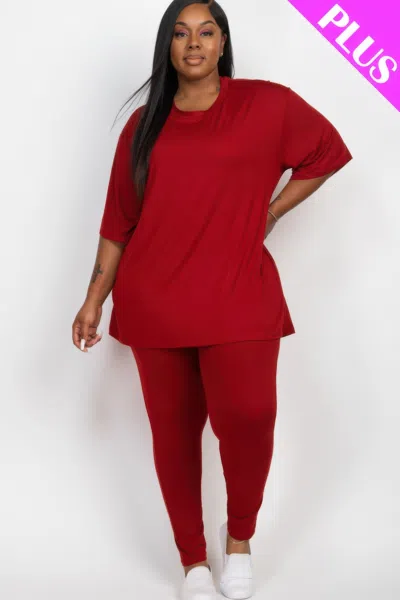 Fashnzfab Plus Size Oversized T-shirt & Leggings Set In Red