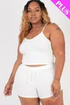 Fashnzfab Plus Size Ribbed Crop Cami Top & Shorts Set In White