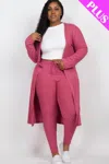 Fashnzfab Plus Size Ribbed Long Cardigan & Leggings Set In Multi