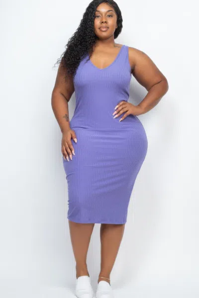 Fashnzfab Plus Size Ribbed Sleeveless Bodycon Midi Dress In Multi
