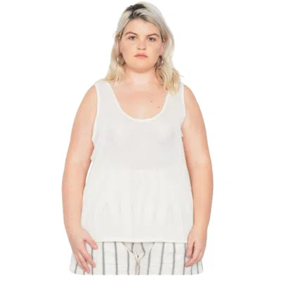 Fashnzfab Plus Size Sheer Ivory Ribbed Causal Tank Top In Multi