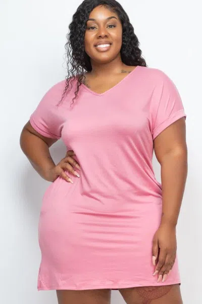 Fashnzfab Plus Size Short Sleeve Pocket Mini Dress