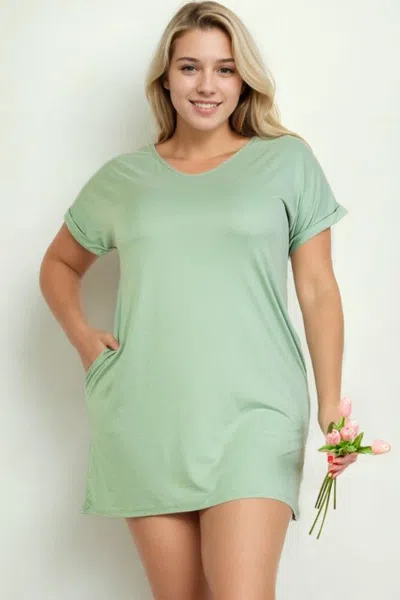 Fashnzfab Plus Size Short Sleeve Pocket Mini Dress