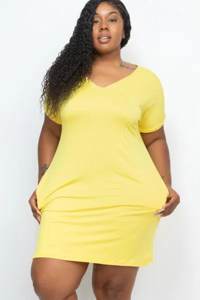 Fashnzfab Plus Size Short Sleeve Pocket Mini Dress