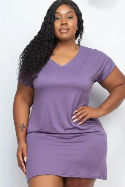 Fashnzfab Plus Size Short Sleeve Pocket Mini Dress