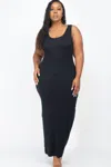 Fashnzfab Plus Size Solid Basic Maxi Dress In Black