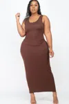 Fashnzfab Plus Size Solid Basic Maxi Dress In Brown