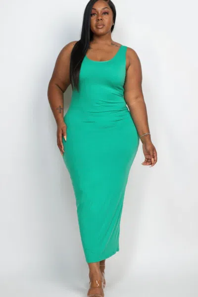 Fashnzfab Plus Size Solid Basic Maxi Dress In Green