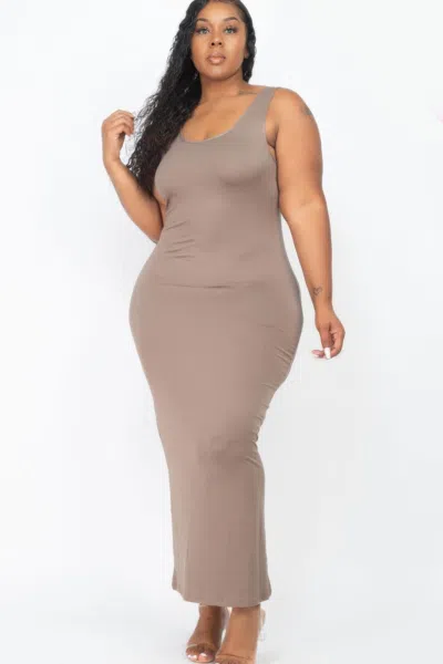 Fashnzfab Plus Size Solid Basic Maxi Dress In Grey