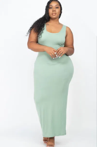 Fashnzfab Plus Size Solid Basic Maxi Dress In Multi