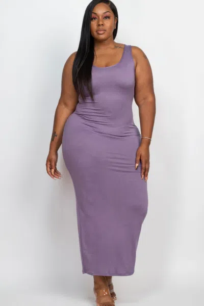 Fashnzfab Plus Size Solid Basic Maxi Dress In Purple