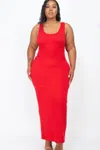 Fashnzfab Plus Size Solid Basic Maxi Dress In Red
