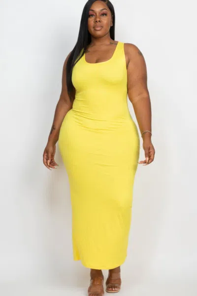 Fashnzfab Plus Size Solid Basic Maxi Dress In Yellow
