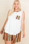 FASHNZFAB PLUS SIZE SOLID SLEEVELESS FRENCH TERRY TANK TOP