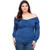 Fashnzfab Plus Size Solid Wrap Dressy Top In Blue