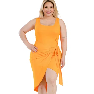 Fashnzfab Plus Size Solid Wrap Front Tie Side Midi Dress In Multi
