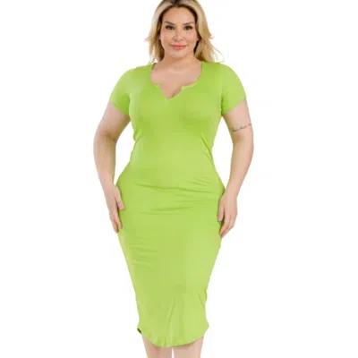 Fashnzfab Plus Size Split Neck Bodycon Midi Dress In Green