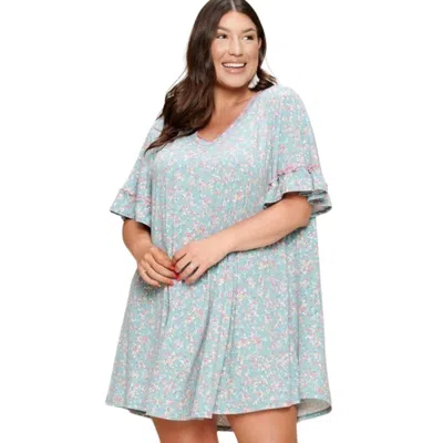 Fashnzfab Plus Size Spring Floral Printed Lovely Swing Dress In Multi