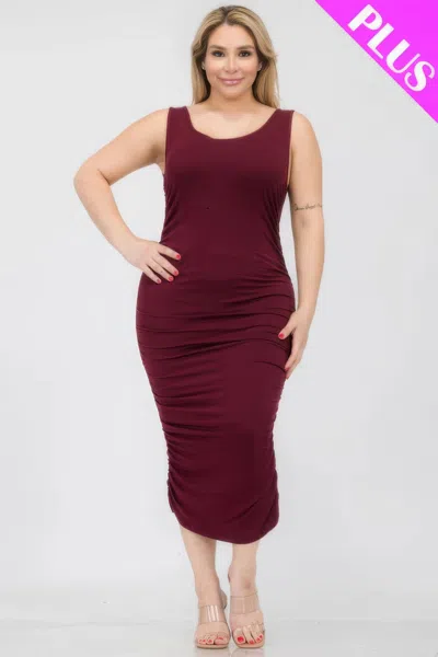 Fashnzfab Plus Size Square Neck Ruched Bodycon Midi Dress In White