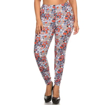 Fashnzfab Plus Size Star Print, Full Length Leggings In A Slim Fitting Style With A Banded High Waist In Multi