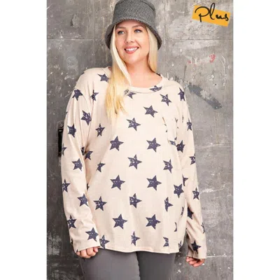 Fashnzfab Plus Size Star Printed Poly Rayon Loose Fit Top In Green