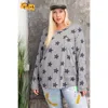 Fashnzfab Plus Size Star Printed Poly Rayon Loose Fit Top In Grey