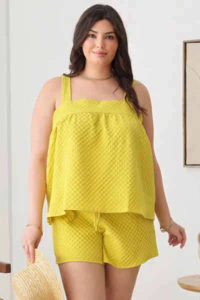 Fashnzfab Plus Size Textured Top Elastic Waist Short Sets In Multi