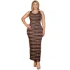 Fashnzfab Plus Size Tie Dye Printed Tank Bodycon Maxi Dress In Brown