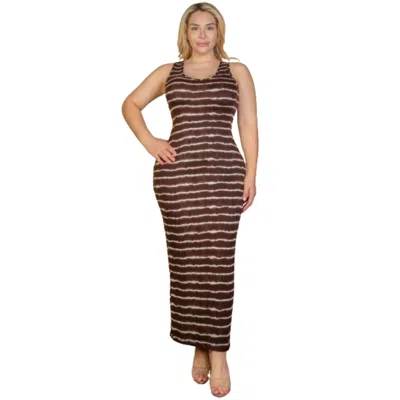 Fashnzfab Plus Size Tie Dye Printed Tank Bodycon Maxi Dress In Brown