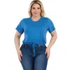 Fashnzfab Plus Size Tie Front Drawstring Short Sleeve Crop Top In Multi