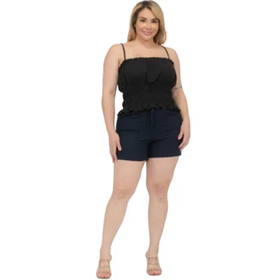 Fashnzfab Plus Size Tiered Shirred Body Crop Top In Black