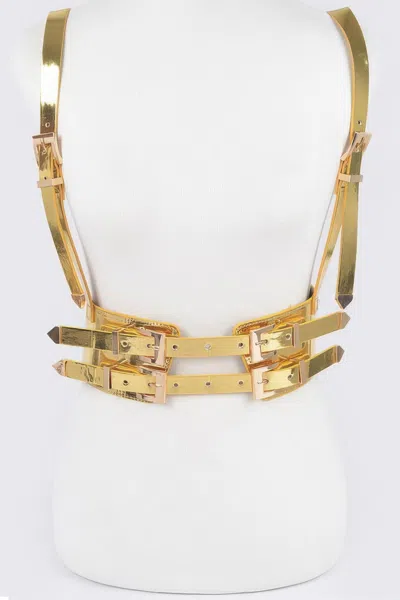 Fashnzfab Plus Size Vegan Harness With Metal Buckle In Gold