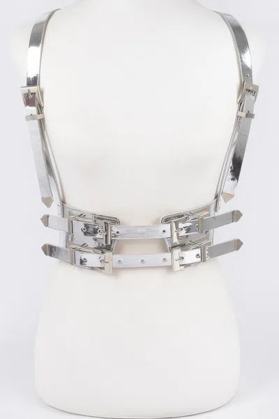 Fashnzfab Plus Size Vegan Harness With Metal Buckle In Silver