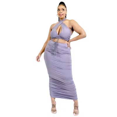 Fashnzfab Plus Solid 2 Piece Halter Top Set In Purple