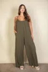 Fashnzfab Plus Spaghetti Strap Solid Wide Jumpsuit In Green